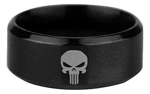 Anillo de metal negro con logo de calavera de cómic - Quierox - Tienda Online
