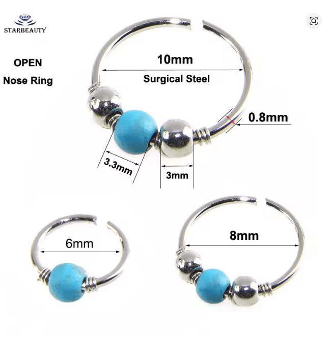 Anillo de nariz de piedra de Color plateado, Piercing de tabique Daith - Quierox - Tienda Online