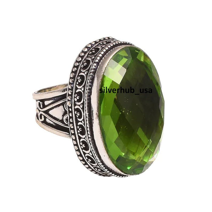 Anillo de plata de ley 925 con gema de peridoto - Quierox - Tienda Online