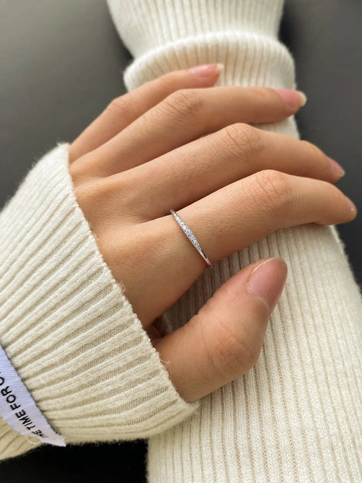 Anillo de plata esterlina S925 para mujer, estilo simple y elegante con microincrustaciones - Quierox - Tienda Online