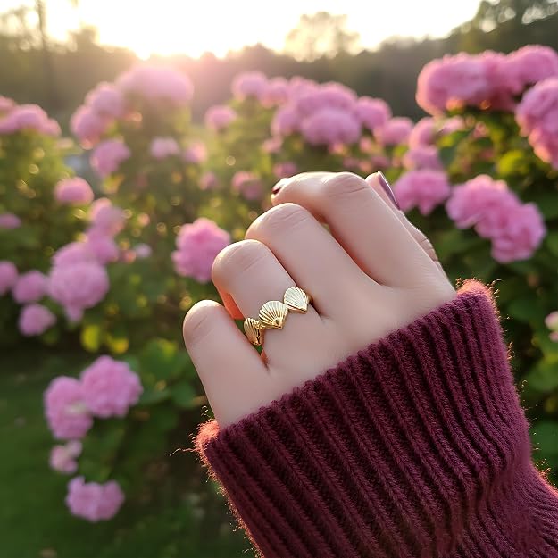 Anillo de triple concha marina de acero inoxidable para mujer - Quierox - Tienda Online