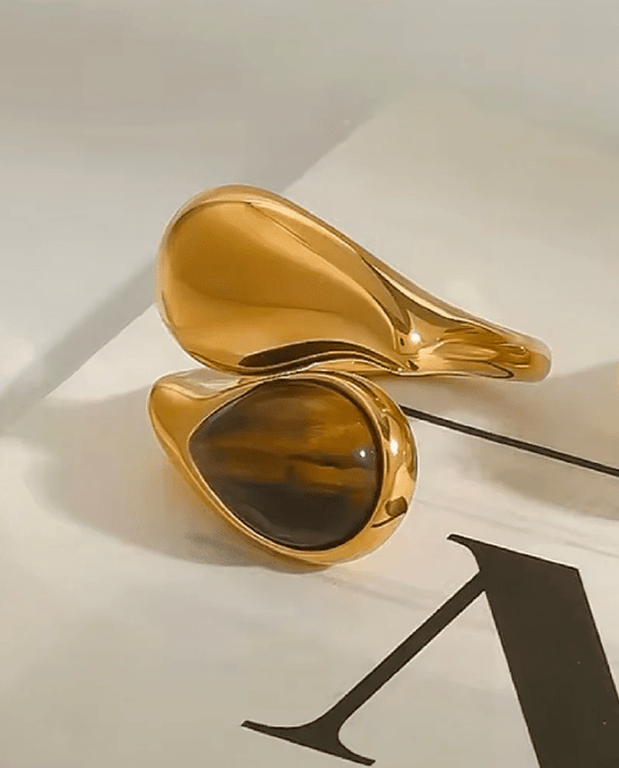 Anillo Diseño llamativo con ojo de tigre natural - Quierox - Tienda Online