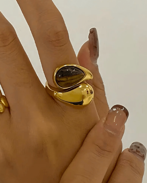 Anillo Diseño llamativo con ojo de tigre natural - Quierox - Tienda Online