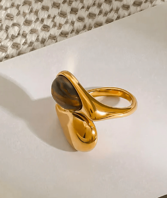 Anillo Diseño llamativo con ojo de tigre natural - Quierox - Tienda Online