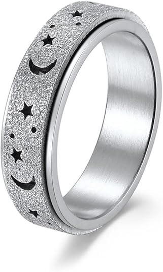 Anillo giratorio de luna y estrella para mujeres y hombres, anillo de acero inoxidable esmerilado - Quierox - Tienda Online