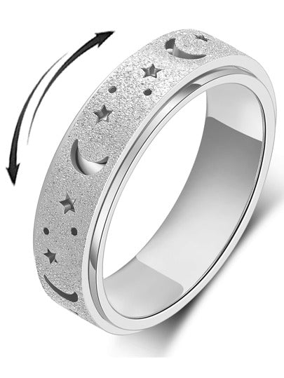Anillo giratorio de luna y estrella para mujeres y hombres, anillo de acero inoxidable esmerilado - Quierox - Tienda Online