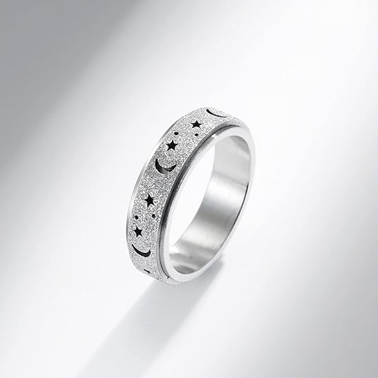 Anillo giratorio de luna y estrella para mujeres y hombres, anillo de acero inoxidable esmerilado - Quierox - Tienda Online