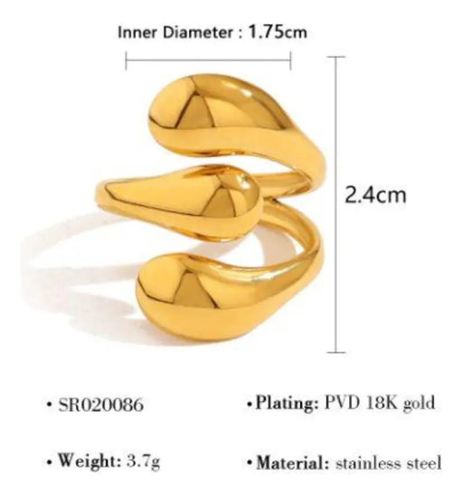 Anillo minimalista de 3 dobleces de acero inoxidable dorado para mujer - Quierox - Tienda Online