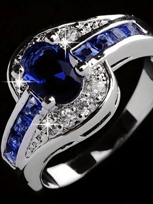 Anillo ovalado de circonita azul brillante, elegante, para bodas - Quierox - Tienda Online