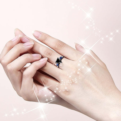 Anillos de compromiso con forma de corazón para mujer, diseño de zafiro gótico - Quierox - Tienda Online