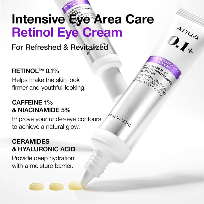 ANUA Retinol 0.1 Crema revitalizante de ojos con cafeína, para hidratación - Quierox - Tienda Online
