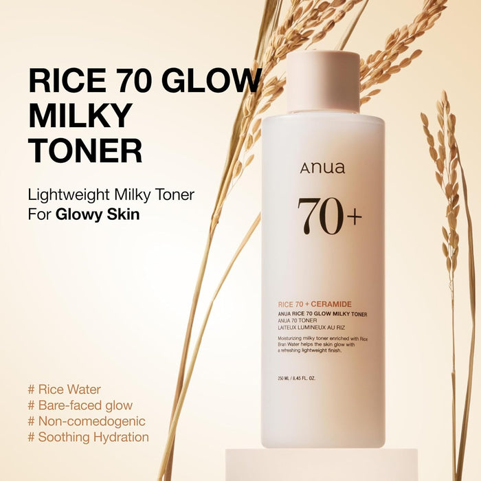 ANUA Rice 70 Glow Milky Toner, para piel de vidrio, agua de arroz, niacinamida - Quierox - Tienda Online