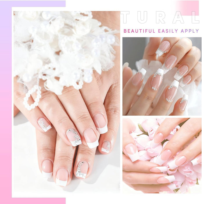 AORAEM - Uñas postizas blancas francesas, 120 unidades, estilo francés corto, acrílicas, 12 tamaños - Quierox - Tienda Online