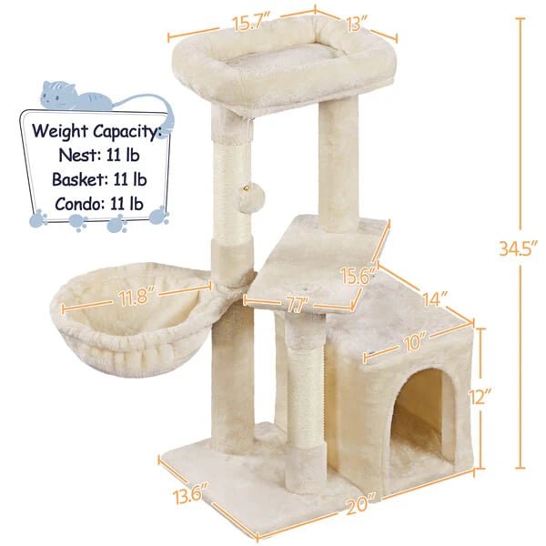 Árbol para gatos Yaheetech de 87,3 cm de altura con casita. - Quierox - Tienda Online