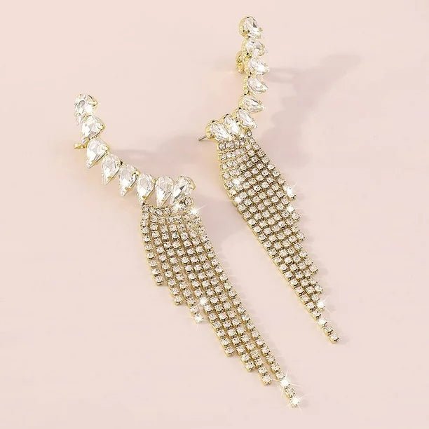 Aretes colgantes de borla larga con diamantes de imitación geométricos - Quierox - Tienda Online