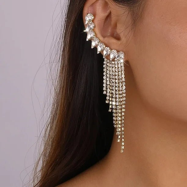 Aretes colgantes de borla larga con diamantes de imitación geométricos - Quierox - Tienda Online