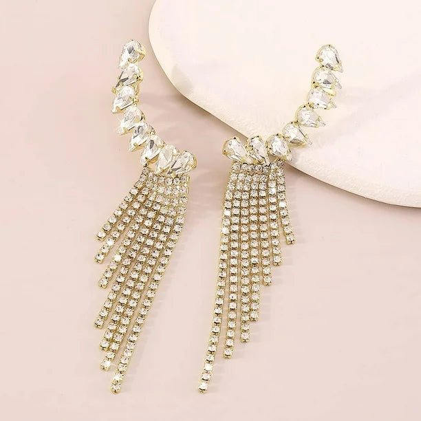 Aretes colgantes de borla larga con diamantes de imitación geométricos - Quierox - Tienda Online