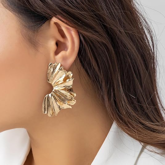 Aretes de oro con flores escultóricas para mujer - Quierox - Tienda Online