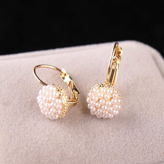 Aretes para mujer diseño redondo de perlas de imitación con cierre de palanca - Quierox - Tienda Online