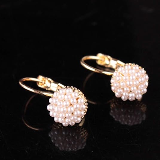 Aretes para mujer diseño redondo de perlas de imitación con cierre de palanca - Quierox - Tienda Online