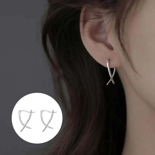 Aretes Plateados Cruzados Estilo Moderno Elegante - Quierox - Tienda Online