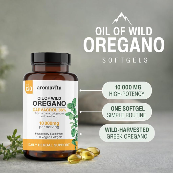 Aromavita Cápsulas de aceite de orégano silvestre vegano orgánico, 86 - 90% de carvacrol - Quierox - Tienda Online