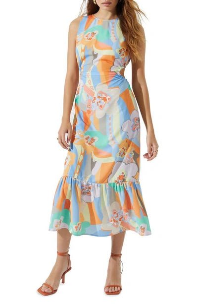 ASTR Vestido con volantes y aberturas florales en azul anaranjado y multicolor - Quierox - Tienda Online