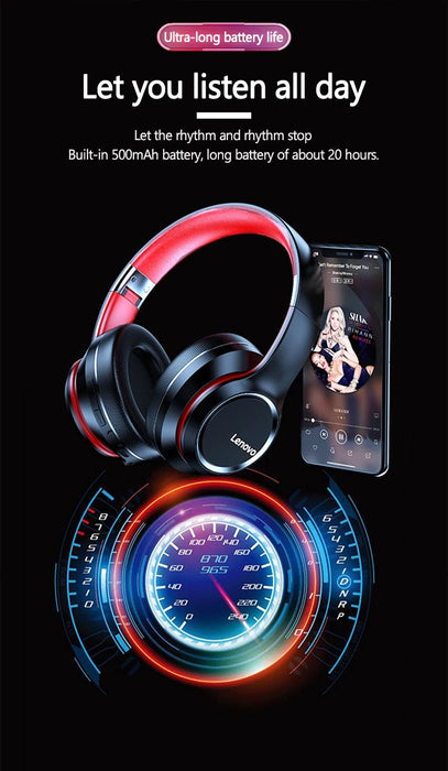 Auriculares Bluetooth plegables Lenovo HD200, inalámbricos, con cancelación de ruido - Quierox - Tienda Online