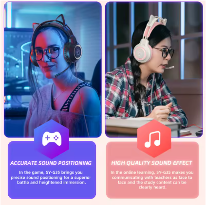 Auriculares con cable SY - G35 con orejas de gato micrófono con cancelación de ruido - Quierox - Tienda Online