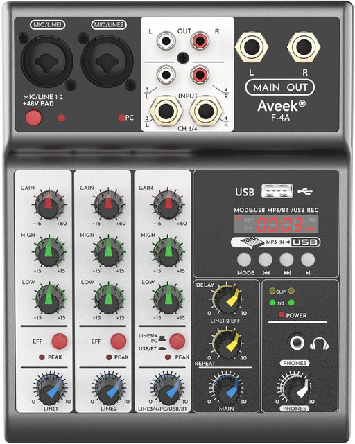 Aveek Mezclador de audio profesional, consola de mezcla de tablero de sonido con 4 canales - Quierox - Tienda Online
