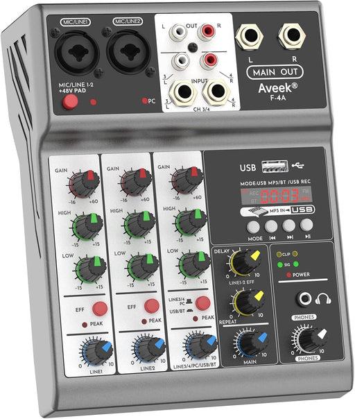 Aveek Mezclador de audio profesional, consola de mezcla de tablero de sonido con 4 canales - Quierox - Tienda Online