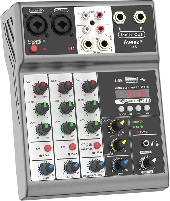 Aveek Mezclador de audio profesional, consola de mezcla de tablero de sonido con 4 canales - Quierox - Tienda Online