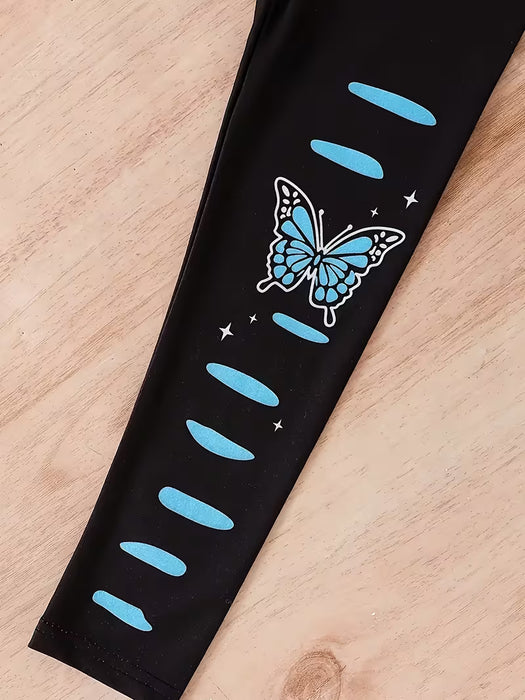 Conjunto de Camiseta con manga con volantes y pantalones con estampado de mariposas
