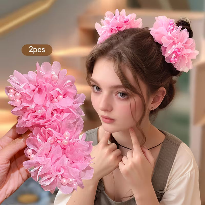Dos coleteros de pelo con flores rosas de alta elasticidad
