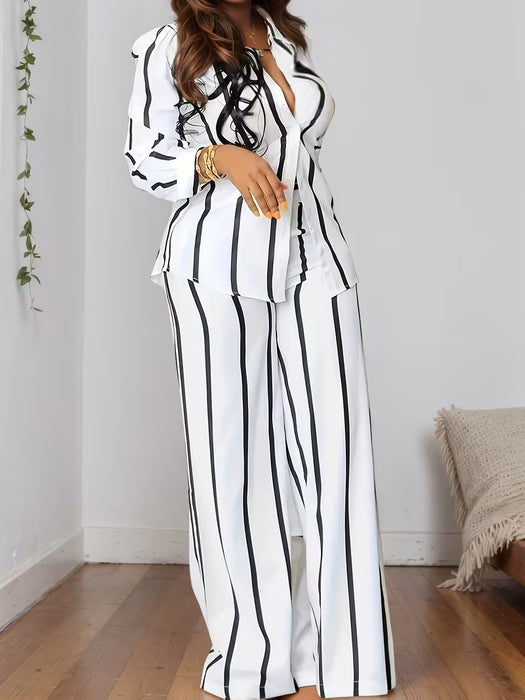 Conjunto de dos piezas para mujer, con estampado de rayas