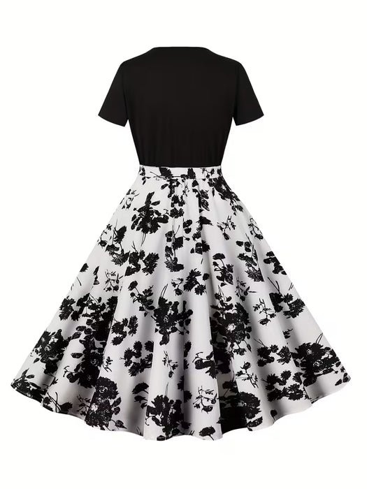 Vestido elegante de fiesta casual con estampado floral y manga corta