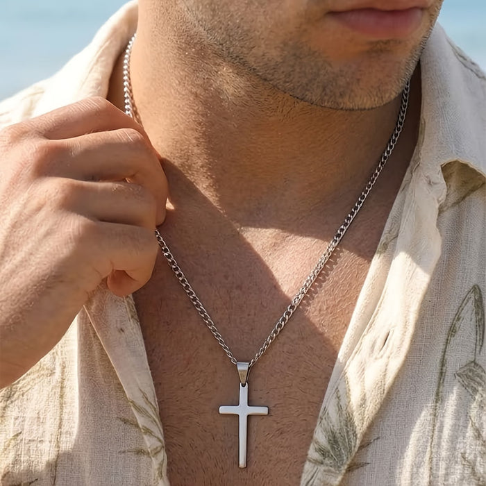 Collar con colgante de cruz de acero inoxidable para hombre hipoalergénico