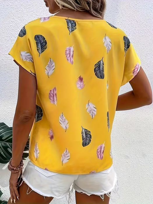 Camiseta de Cuello Redondo con Estampado floral