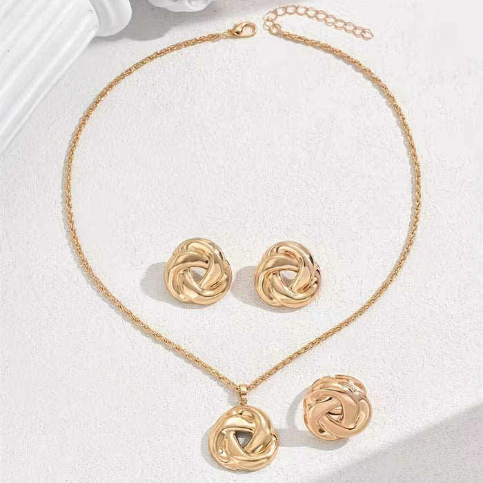 Juego de 3 piezas: Conjunto de collar, aretes y anillo para mujer con forma de rosa