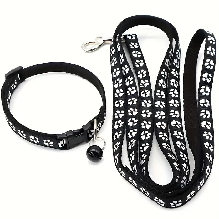 Juego de collar y correa para perro ajustable de nailon con campana