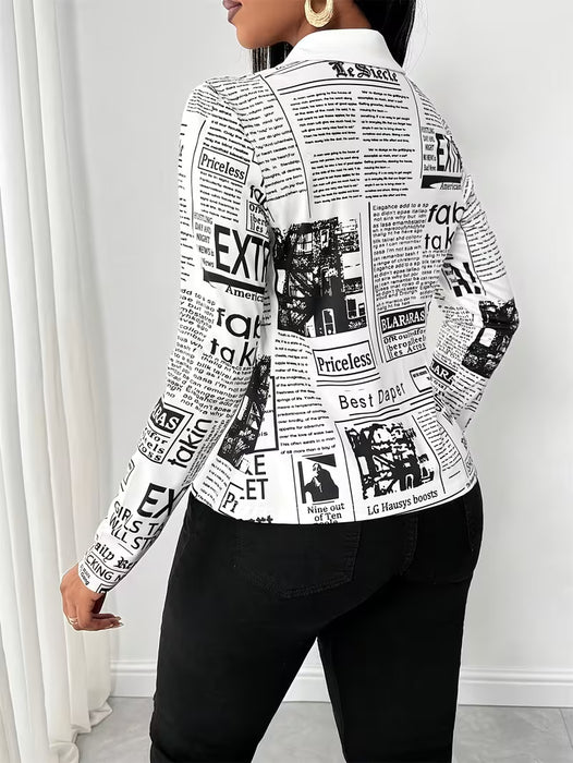 Camisa Casual de Manga Larga con Estampado y Botones para Mujer