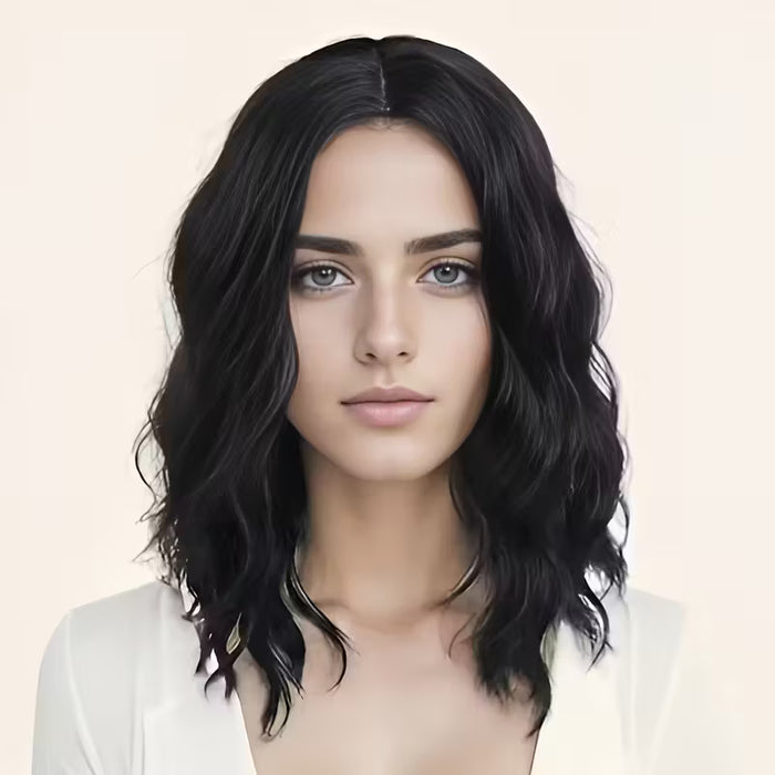 Peluca Sintética de Fibra Resistente al Calor para Mujer, Ondas Rizadas Negras, 12 Pulgadas