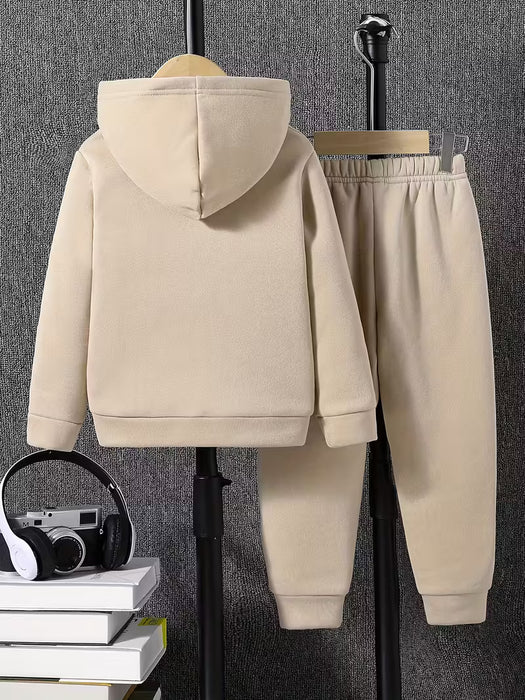 Traje para niño, talla mediana, con capucha, estampado en relieve, deportivo casual