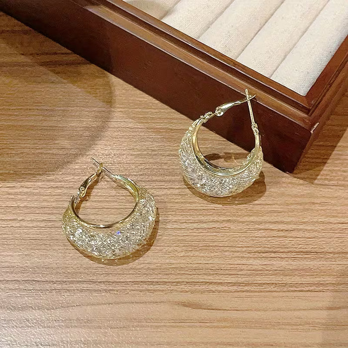 2pcs Aretes de Malla Dorada, Estilo Hebilla en Forma de U Huecos 1 Malla