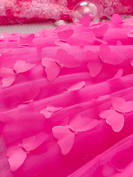 Vestido de Malla Color Sólido, con Tirantes, estampado de Mariposa 3D