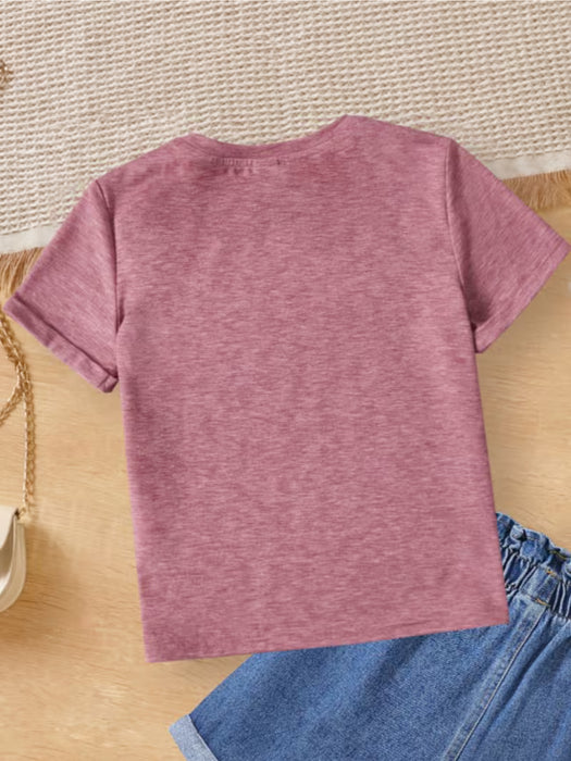 Camiseta de manga corta de verano para niñas con estampado de letras de corazón