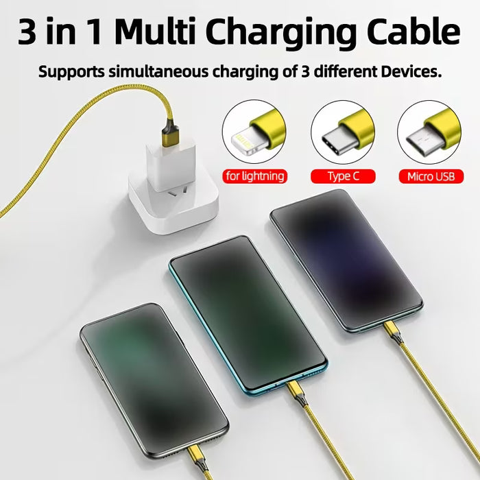 Cable de carga múltiple USB 3 en 1, combo universal
