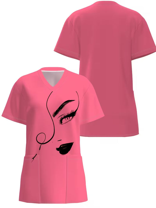 Top casual de manga corta con cuello en V para mujer, mezcla de poliéster y spandex