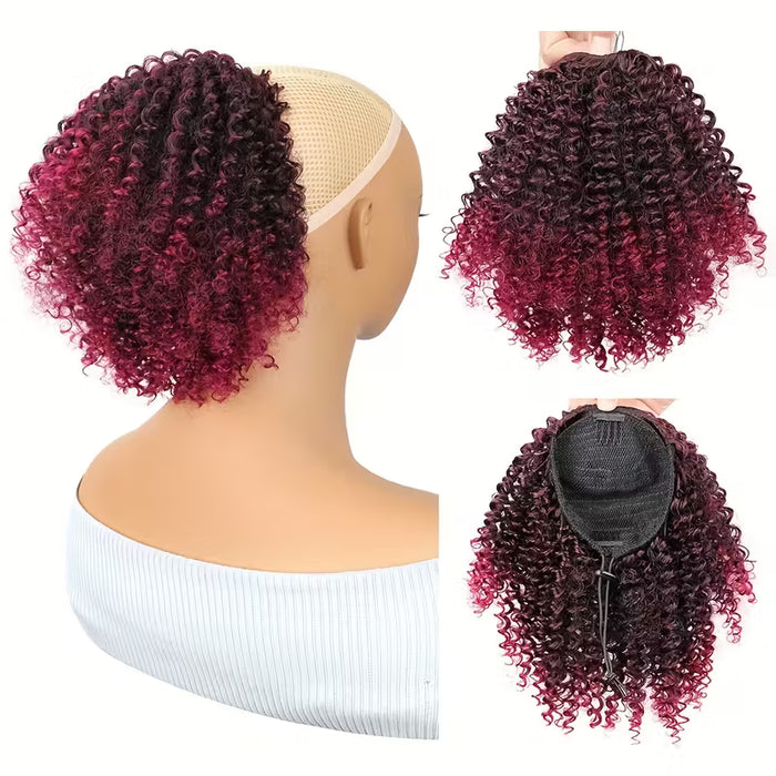 Extensión de cabello Corto Afro Rizado con Cordón para Coleta Mtmei