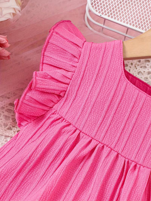 Vestido de Cuello Cuadrado con Mangas de Volantes y Textura a Rayas para Bebé Niña